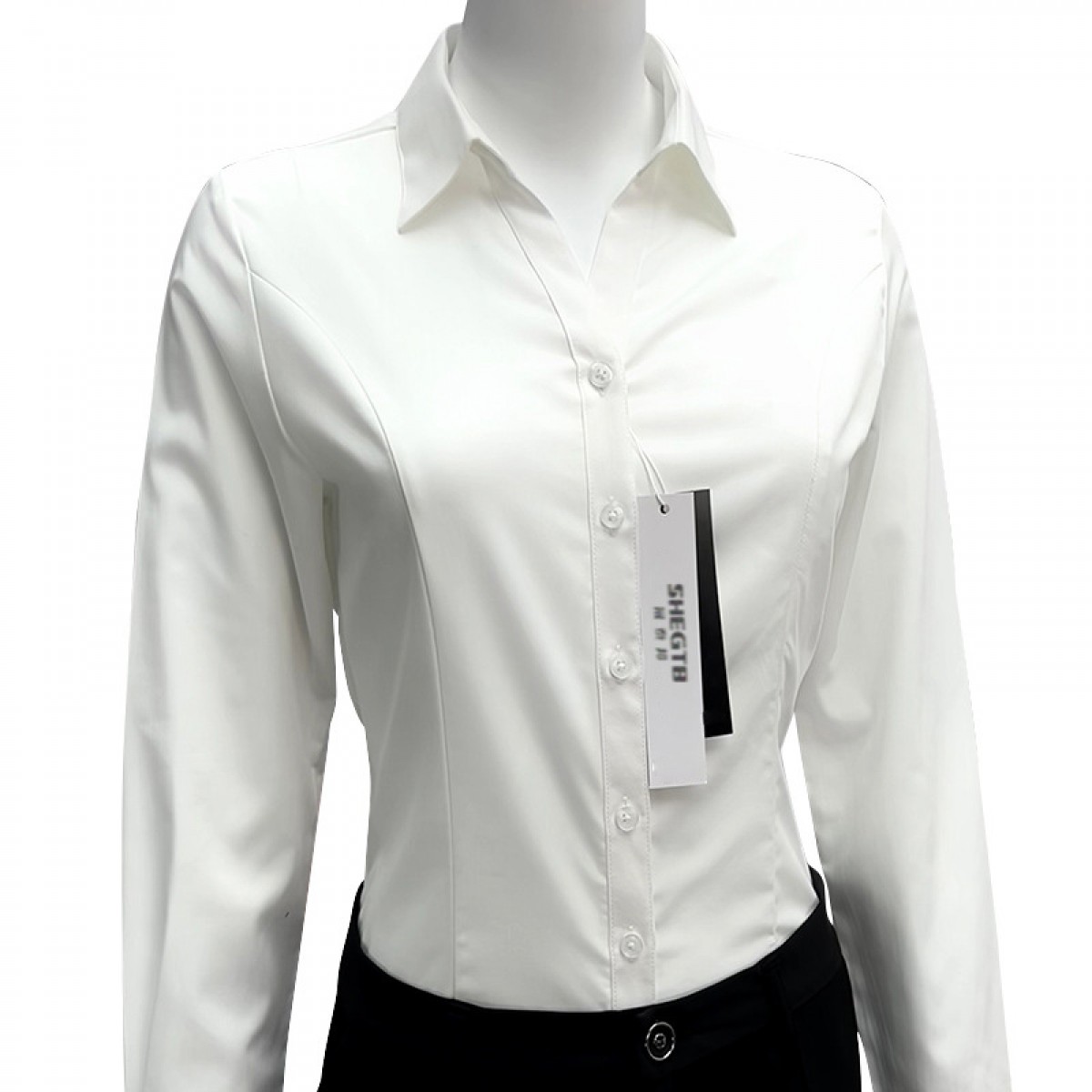 晟泰邦 竹纤维蓝色V领衬衫女款长袖免烫抗皱弹力修身正装（S-4XL) 单位：件