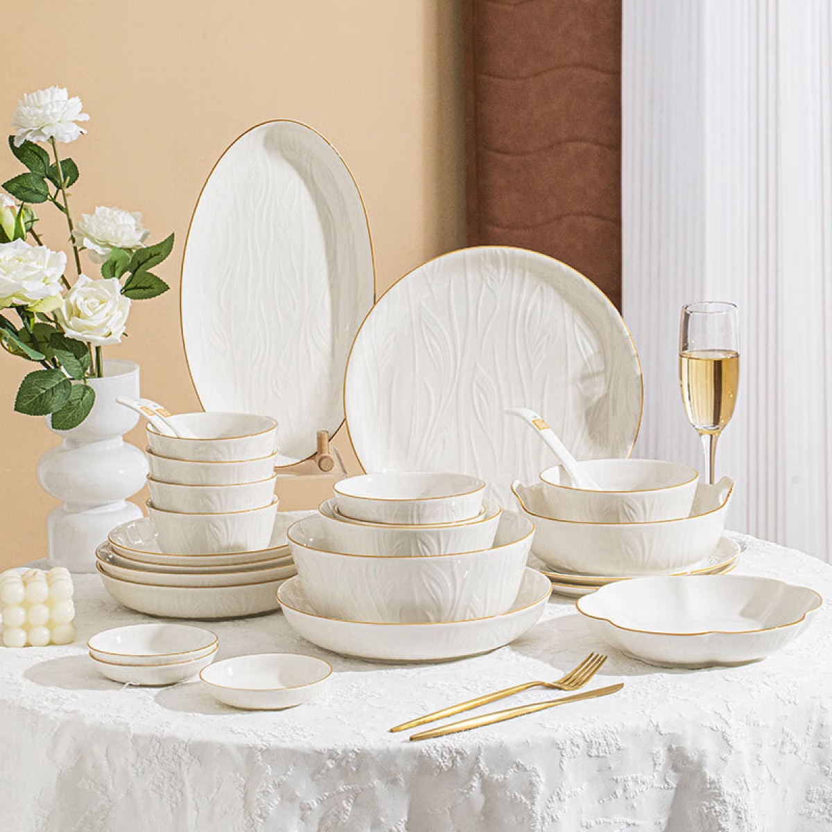 顺祥 陶瓷碗盘餐具整套简约盘子碗筷套装家用碗碟套装釉下彩瓷器礼盒 凤仪10人食56头【礼盒实用配置】 单位：套