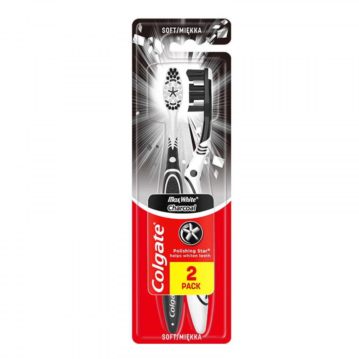 高露洁（Colgate）男士中硬毛牙刷去牙渍亮白牙齿清洁烟渍茶渍成人软毛含炭刷丝2支 单位：组