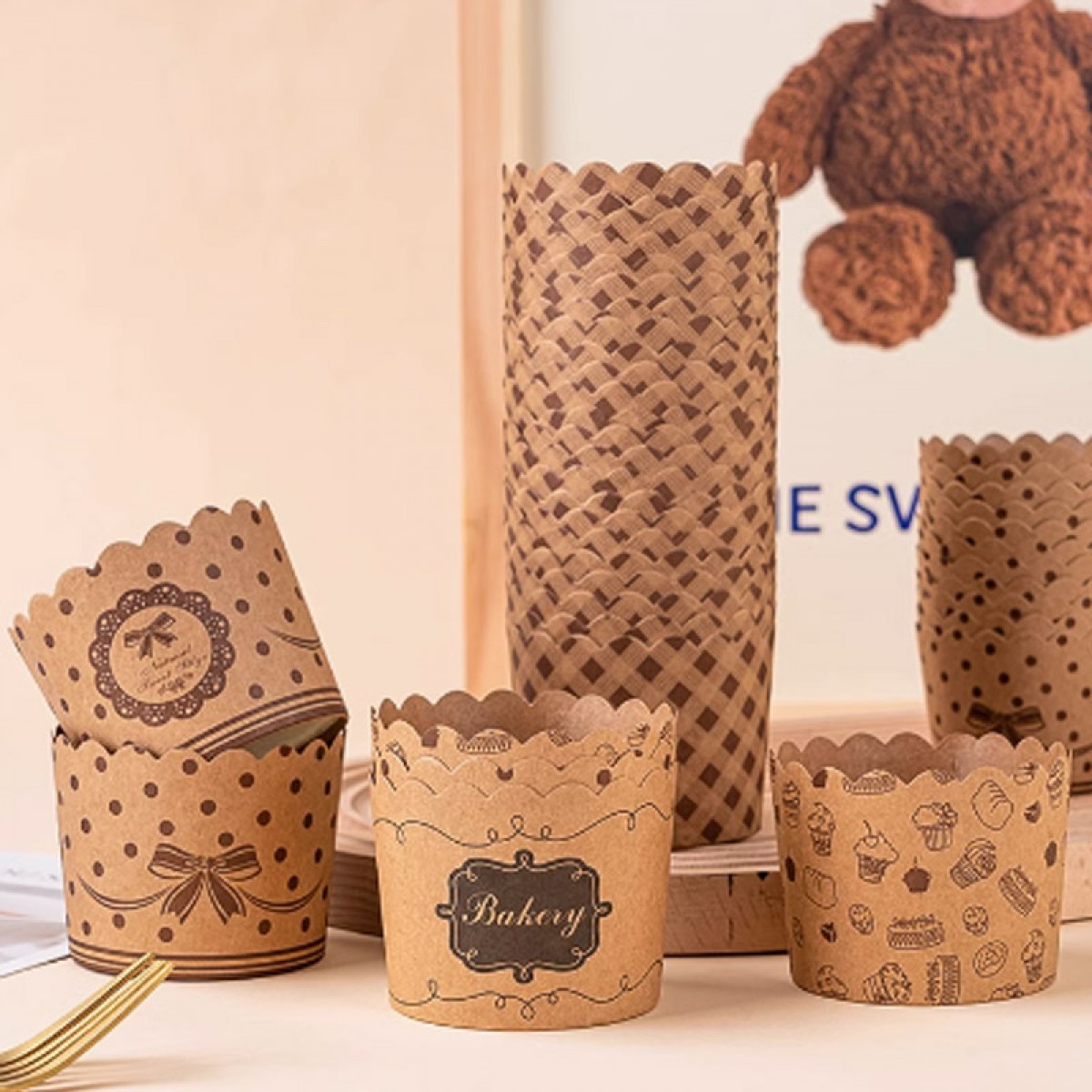 晟泰邦 牛皮纸杯一次性食品级耐高温烤箱马芬杯圆形戚风蛋糕纸托杯子（50个）单位：组