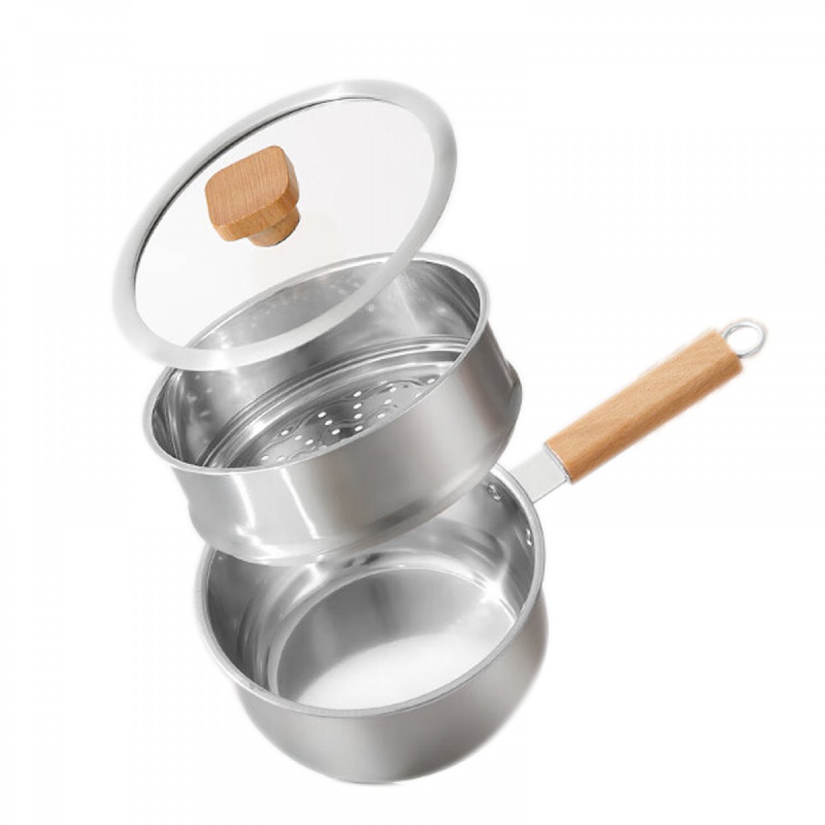 拜格（BAYCO）不锈钢小奶锅16cm带蒸笼婴儿辅食锅汤锅煮面锅燃气电磁炉 BG8198 单位：个