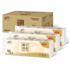 清风 无芯卷纸 原木纯品系列4层70克*30卷 卫生纸卷纸 纸巾(10卷*3提） 单位：组