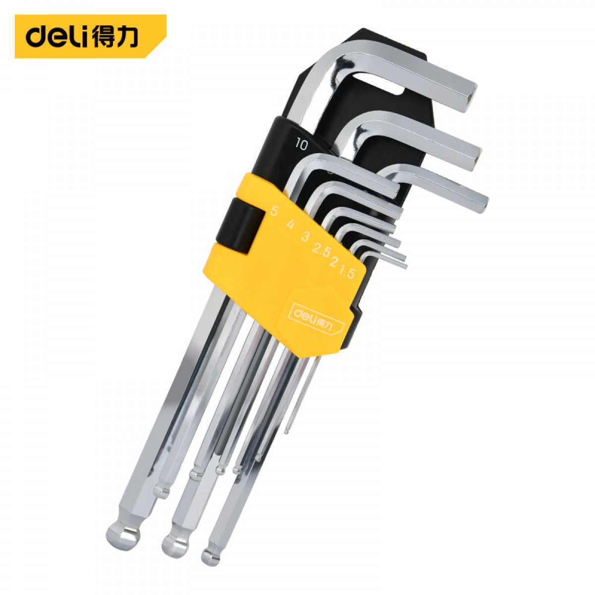 得力（deli）长型球头内六角扳手套装铬钒钢L型六角螺丝刀扭力扳手9件套 单位：套