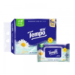 得宝（TEMPO）湿厕纸 洋甘菊植萃精华40片*5包可冲散 湿纸巾 湿巾私处 厕纸 单位：包
