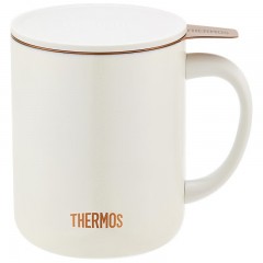 膳魔师（THERMOS）马克杯不锈钢茶杯大容量把手杯商务办公保温咖啡杯生日礼物TEMC 【镀钛茶漏-带盖】珍珠白 单位：个