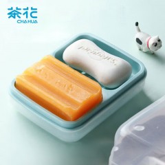茶花肥皂盒 香皂架子皂碟 香皂盒子双格沥水香皂盒子 蓝色 1只装 单位：只